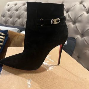 Black Suede Loubitin Ankle Booties
